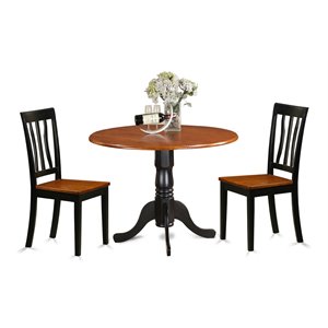 East West Furniture Dublin 3-piece Dining Set with Wooden Chairs in Black/Cherry