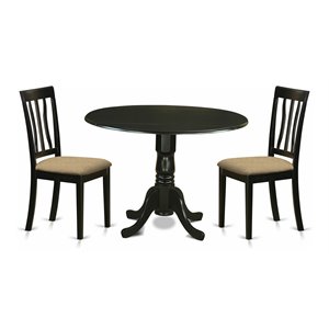 East West Furniture Dublin 3-piece Traditional Wood Dining Table Set in Black