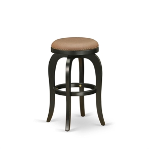 East West Furniture Bedford 30&quot Wood Swivel Backless Bar Stool in Black/Brown
