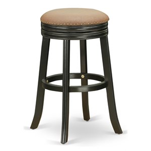 East West Furniture Devers 30&quot Wood Swivel Backless Bar Stool in Black/Brown