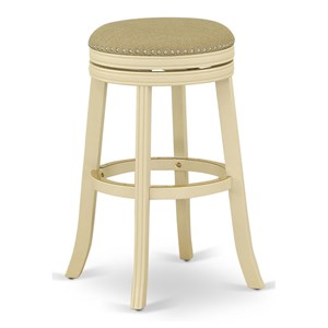 East West Furniture Devers 30&quot Wood Swivel Backless Bar Stool in Linen White