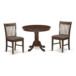 East West Furniture Antique 3-piece Dining Set w/ Linen Fabric Seat in Mahogany