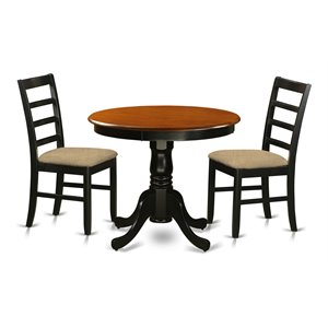 East West Furniture Antique 3-piece Dining Set with Linen Chairs in Black/Cherry