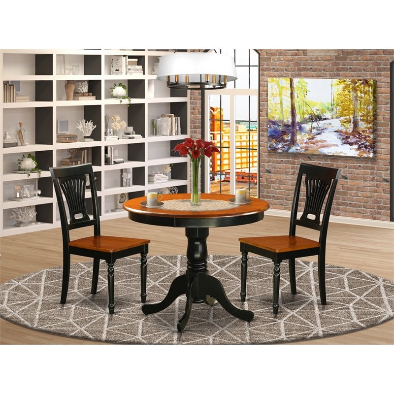 East West Furniture Antique 3-piece Dining Set with Wooden Chair in Black/Cherry