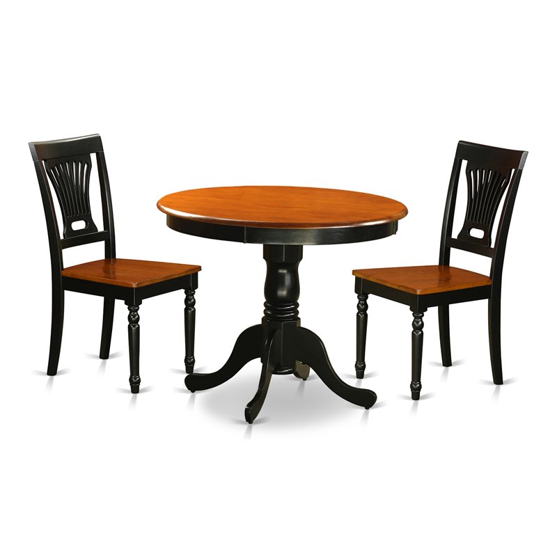 East West Furniture Antique 3-piece Dining Set with Wooden Chair in Black/Cherry