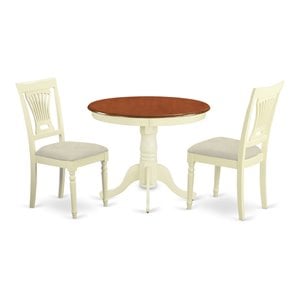 East West Furniture Antique 3-piece Dining Table and Chair Set in Cream/Cherry