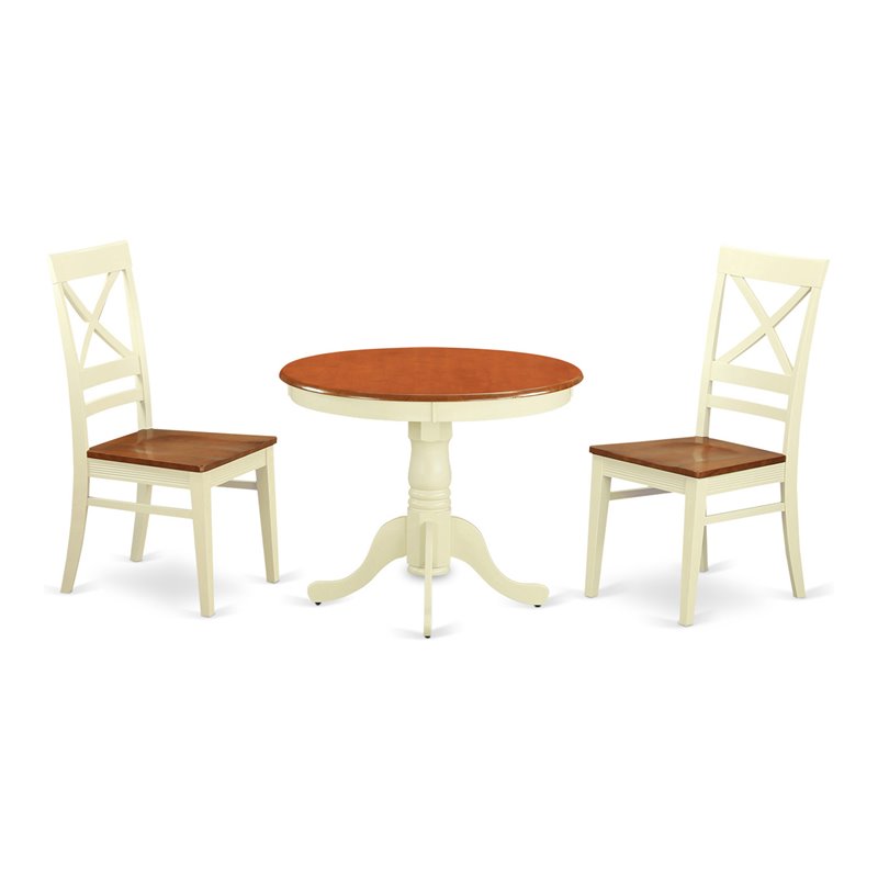 East West Furniture Antique 3-piece Wood Dining Table & Chair Set in Cream