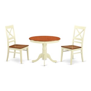 East West Furniture Antique 3-piece Wood Dining Table & Chair Set in Cream