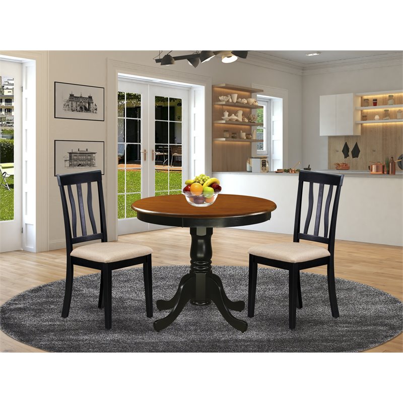 East West Furniture Antique 3-piece Wood Dining Table Set in Black/Cherry