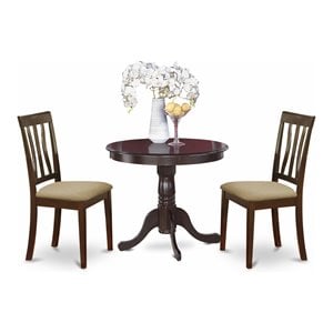 East West Furniture Antique 3-piece Dining Set with Round Table in Cappuccino