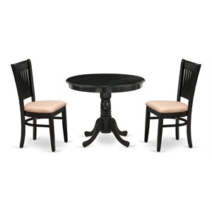 East West Furniture Antique 3-piece Dining Set with Linen Fabric Seat in Black