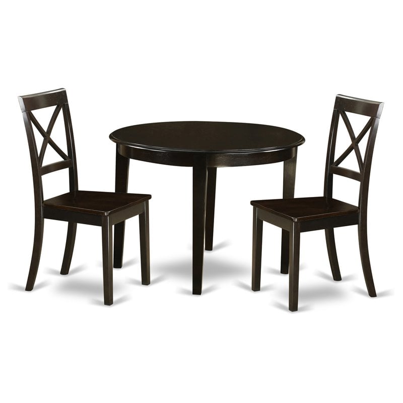 East West Furniture Boston 3-piece Wood Small Kitchen Table Set in Cappuccino