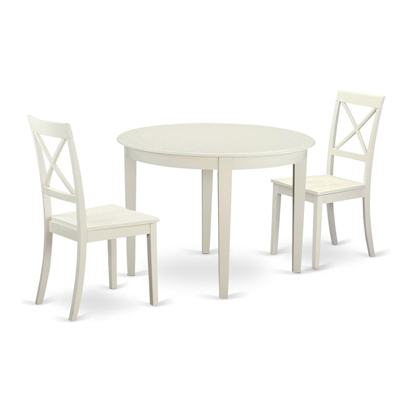 East West Furniture Boston 3-piece Traditional Wood Dining Set in Linen White