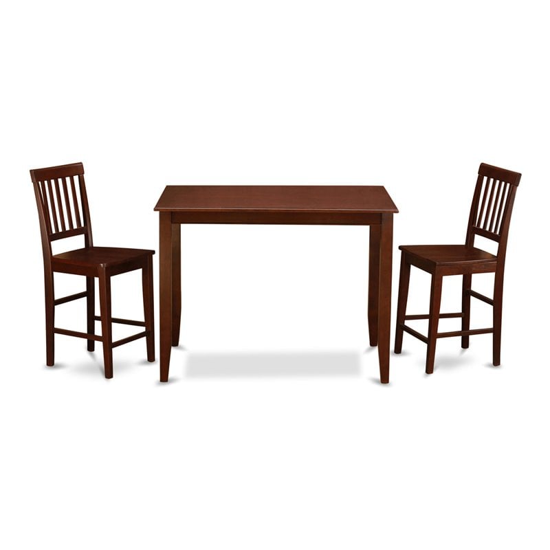 East West Furniture Buckland 3-piece Counter Height Pub Table Set in Mahogany