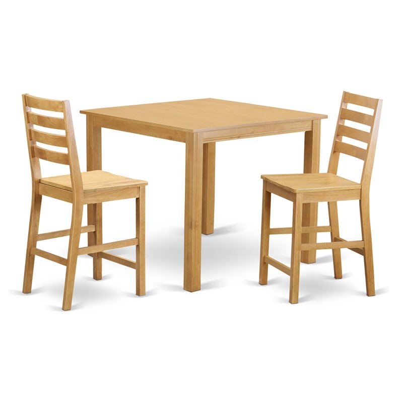 East West Furniture Cafe 3-piece Wood Counter Height Pub Table Set in Oak