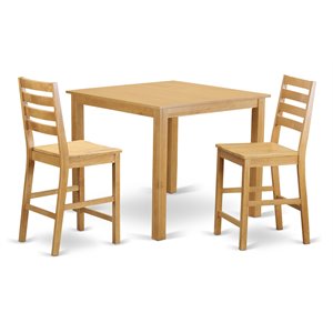 East West Furniture Cafe 3-piece Wood Counter Height Pub Table Set in Oak