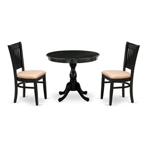 East West Furniture Antique 3-piece Wood Dining Set with Linen Seat in Black