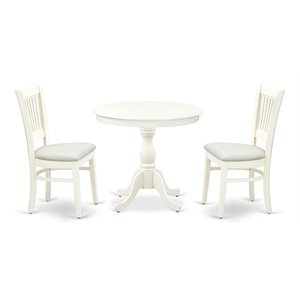 East West Furniture Antique 3-piece Wood Dining Set with Linen Seat in White
