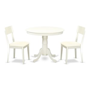 East West Furniture Antique 3-piece Wood Dining Set with Pedestal in Linen White