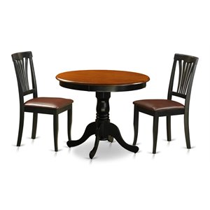 East West Furniture Antique 3-piece Wood Leather Seat Dining Set in Black/Cherry