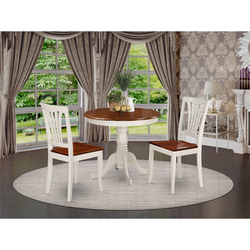 East West Furniture Antique 3-piece Wood Small Dining Set in Cream/Cherry