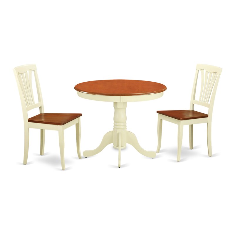 East West Furniture Antique 3-piece Wood Small Dining Set in Cream/Cherry