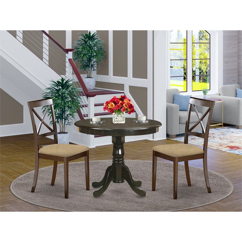 East West Furniture Antique 3-piece Wood Small Dining Set in Cappuccino