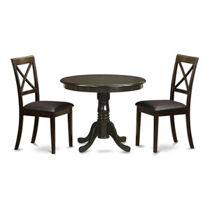 east west furniture antique 3-piece wood pedestal base dining set in cappuccino
