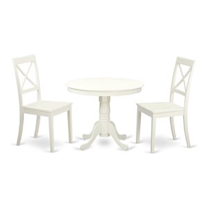 East West Furniture Antique 3-piece Wood Dining Set in Linen White
