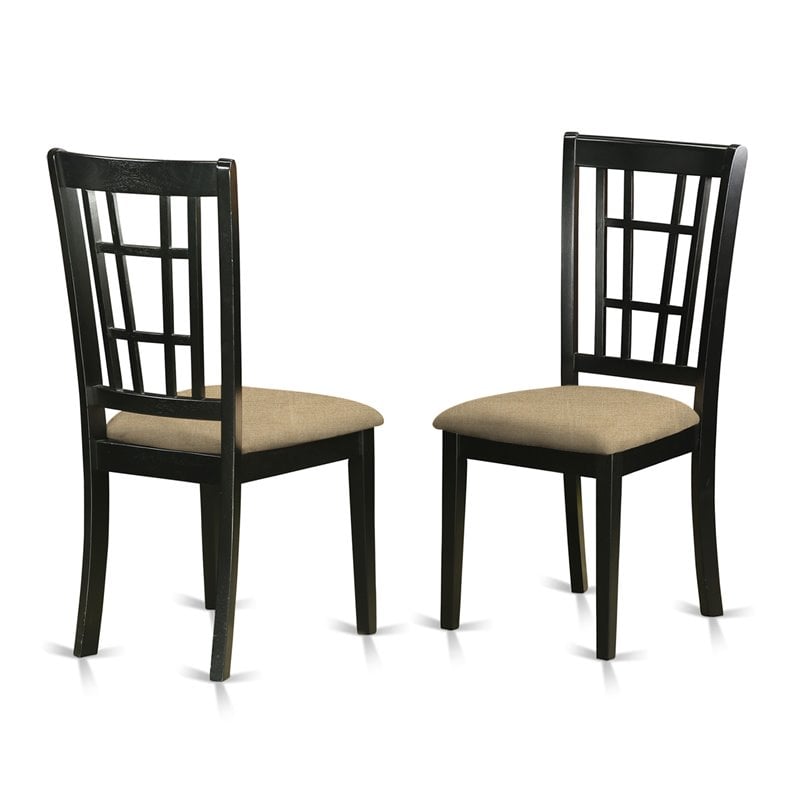 East West Furniture Antique 3-piece Dining Set with Linen Seat in Black/Cherry