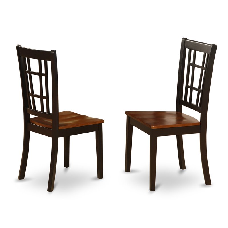 East West Furniture Antique 3-piece Dining Set with Wood Seat in Black & Cherry