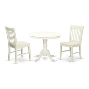 East West Furniture Antique 3-piece Dining Table and Chair Set in Linen White