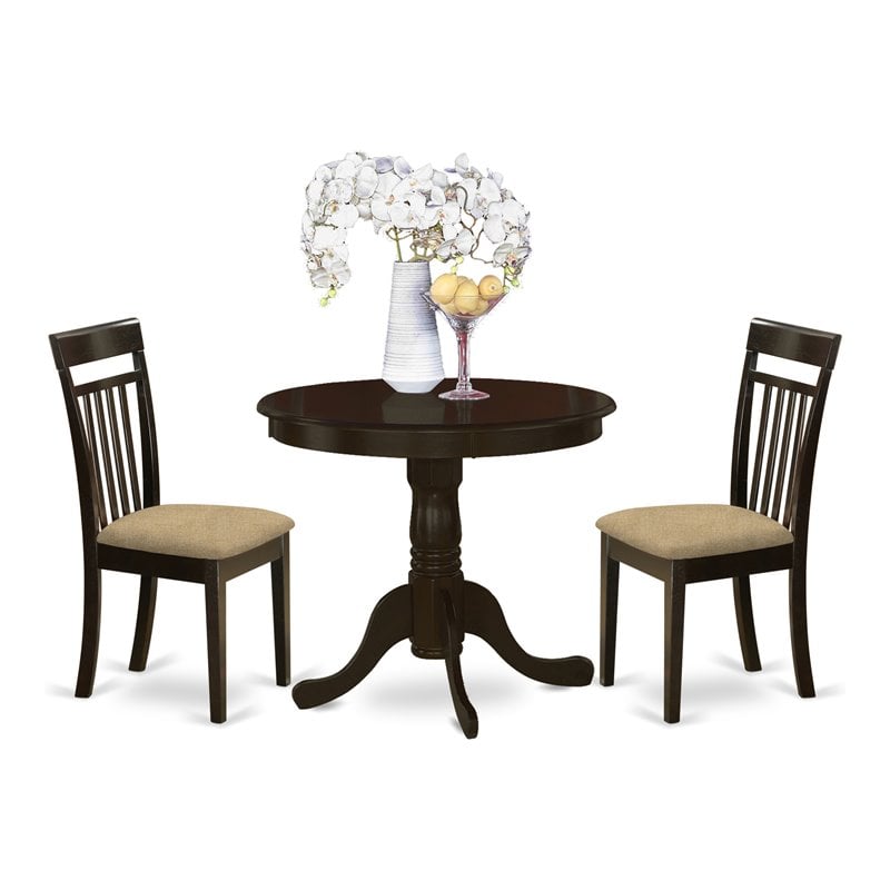 East West Furniture Antique 3-piece Dining Set with Fabric Seat in Cappuccino