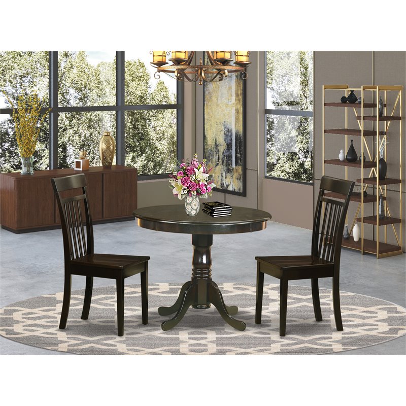 East West Furniture Antique 3-piece Dining Set with Wood Seat in Cappuccino
