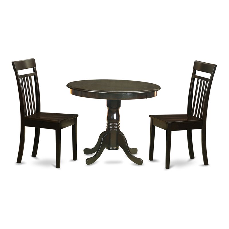 East West Furniture Antique 3-piece Dining Set with Wood Seat in Cappuccino
