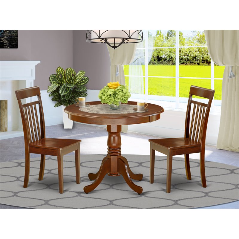 East West Furniture Antique 3-piece Dining Set with Wood Seat in Mahogany