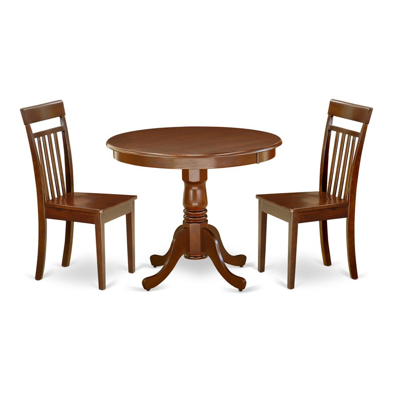 East West Furniture Antique 3-piece Dining Set with Wood Seat in Mahogany