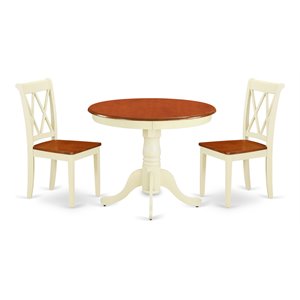 East West Furniture Antique 3-piece Dining Set with X-back Chair in Cream/Cherry