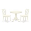 East West Furniture Antique 3-piece Dining Set with Round Table in Linen White