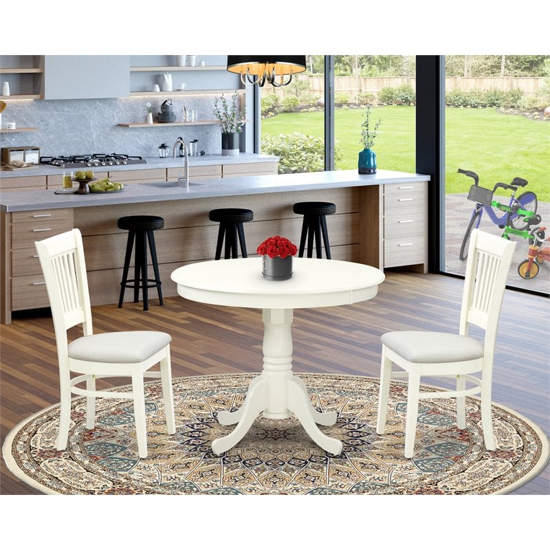 East West Furniture Antique 3-piece Dining Set with Linen Fabric Seat in White