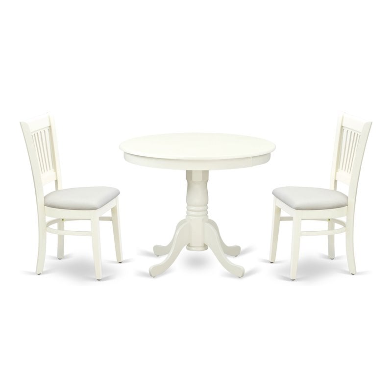East West Furniture Antique 3-piece Dining Set with Linen Fabric Seat in White