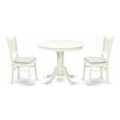 East West Furniture Antique 3-piece Dining Set with Linen Fabric Seat in White