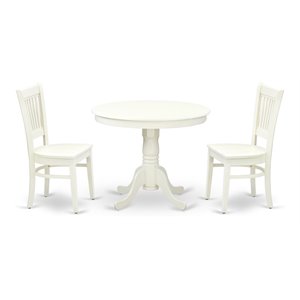 East West Furniture Antique 3-piece Dining Set with Slatted Chair in Linen White