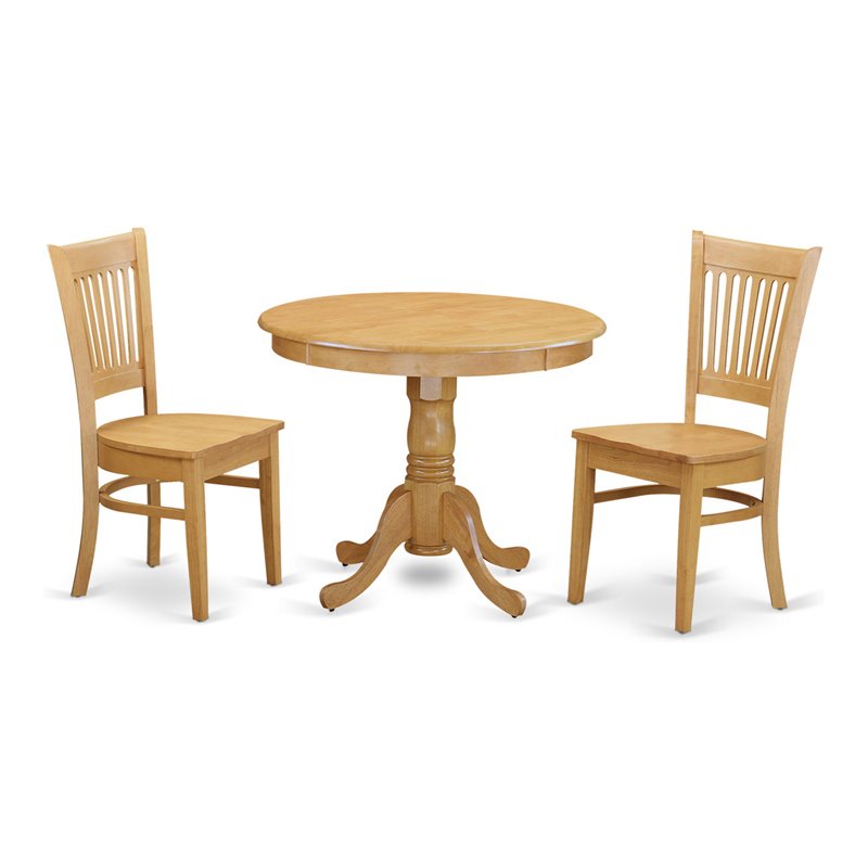 East West Furniture Antique 3-piece Wood Small Kitchen Table Set in Oak