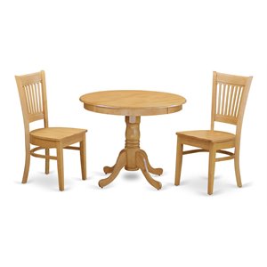 East West Furniture Antique 3-piece Wood Small Kitchen Table Set in Oak