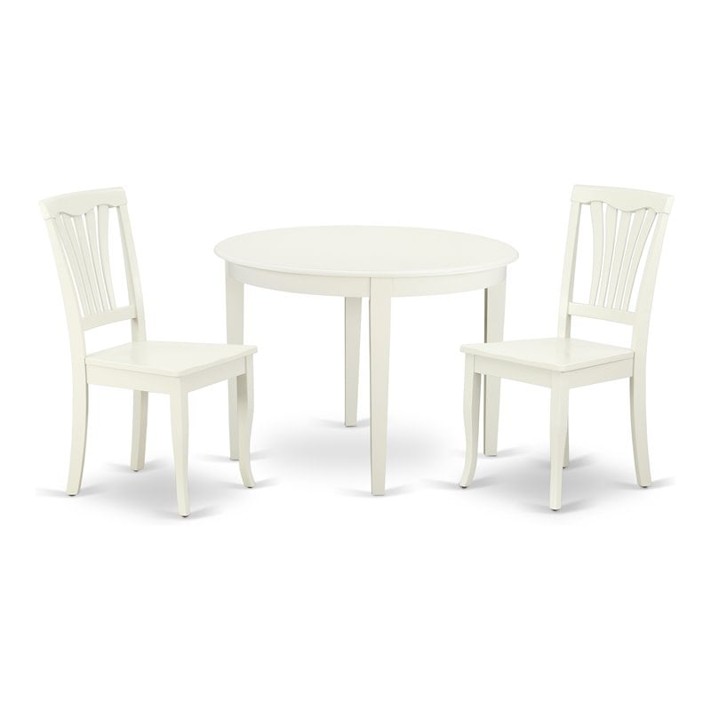 East West Furniture Boston 3-piece Dining Table & Slatted Chairs in Linen White