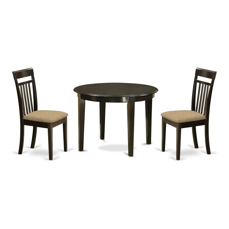 East West Furniture Boston 3-piece Wood Dining Set w/ Round Table in Cappuccino