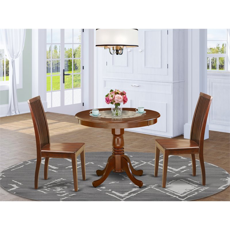East West Furniture Antique 3-piece Dining Set with Solid Wood Seat in Mahogany
