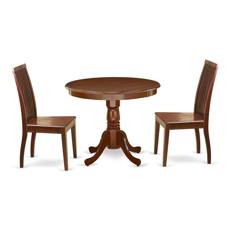 East West Furniture Antique 3-piece Dining Set with Solid Wood Seat in Mahogany