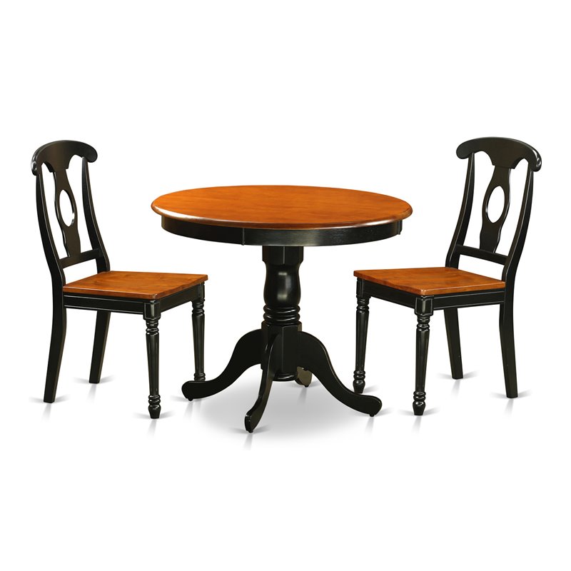 East West Furniture Antique 3-piece Dining Set with Wood Seat in Black/Cherry